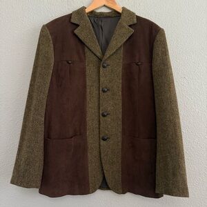 John Malkovich Tweed & Faux Suede Blazer/Jacket Size 44 TechnoBohemian Tweed